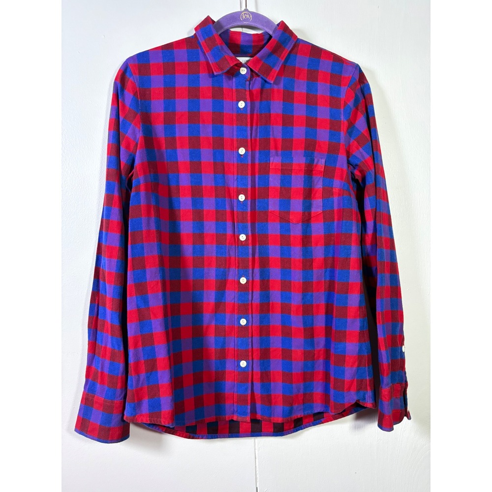 J. Crew Boy Red Blue Purple Buffalo Check Flannel Button Down Shirt 4 Preppy